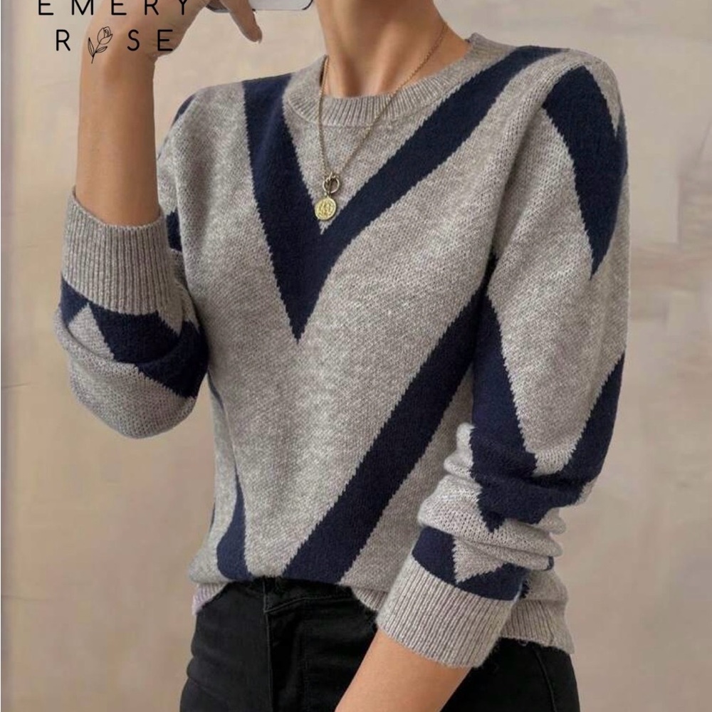Gray and Blue Chevron Sweater